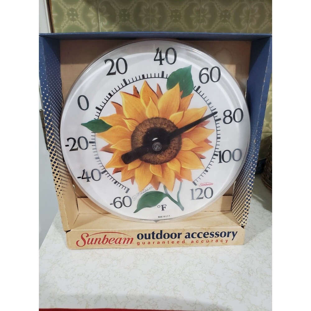 Vintage Sunbeam Sunflower Outdoor Thermometer 12" Round New